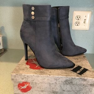 Hot Kiss Slate Blue/Navy High Heel Booties. 7.5